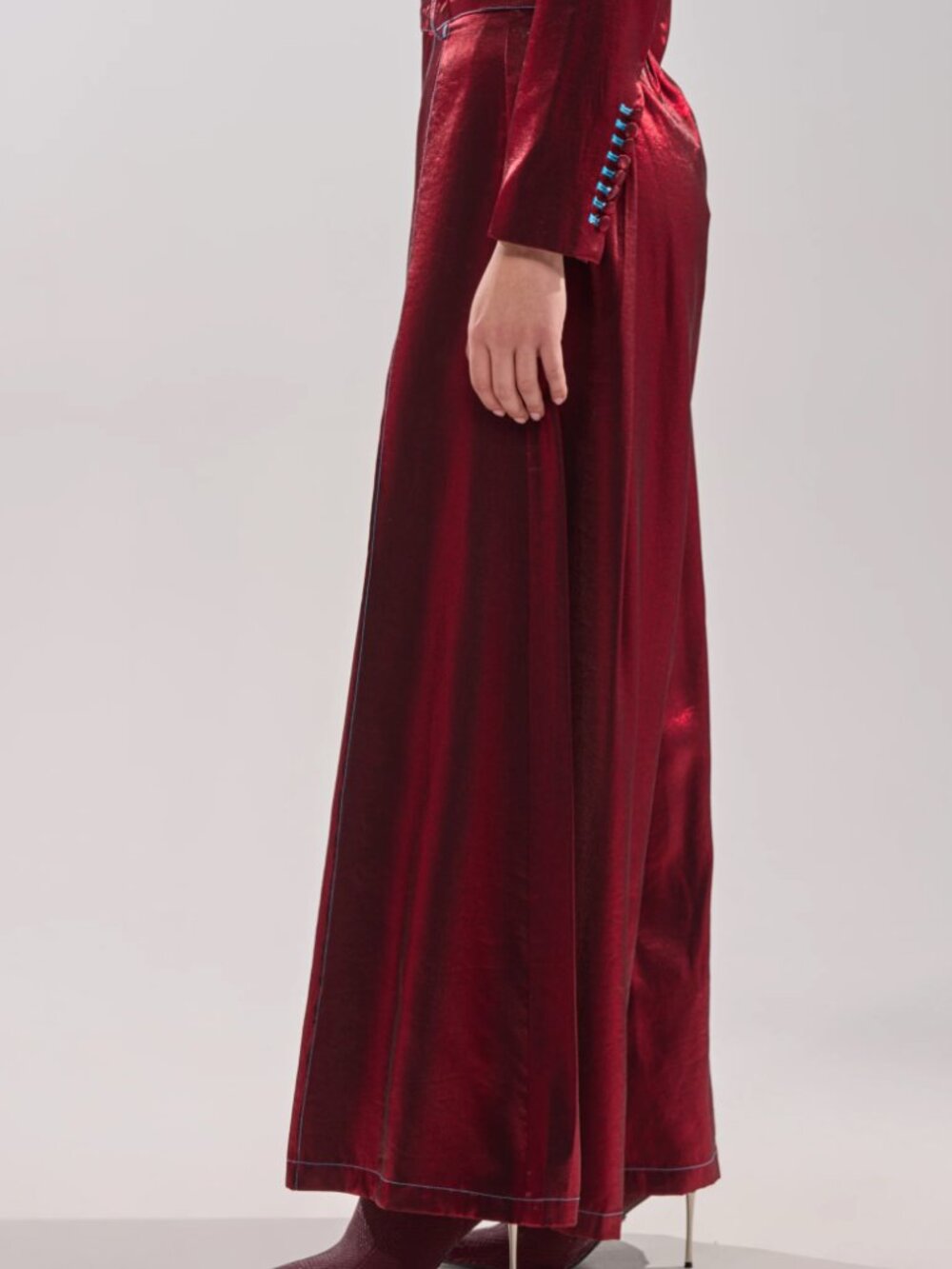 NWT AKIRA Metallic Burgundy/Turquoise Extra Wide Leg Palazzo Pants - XL - Picture 2 of 13